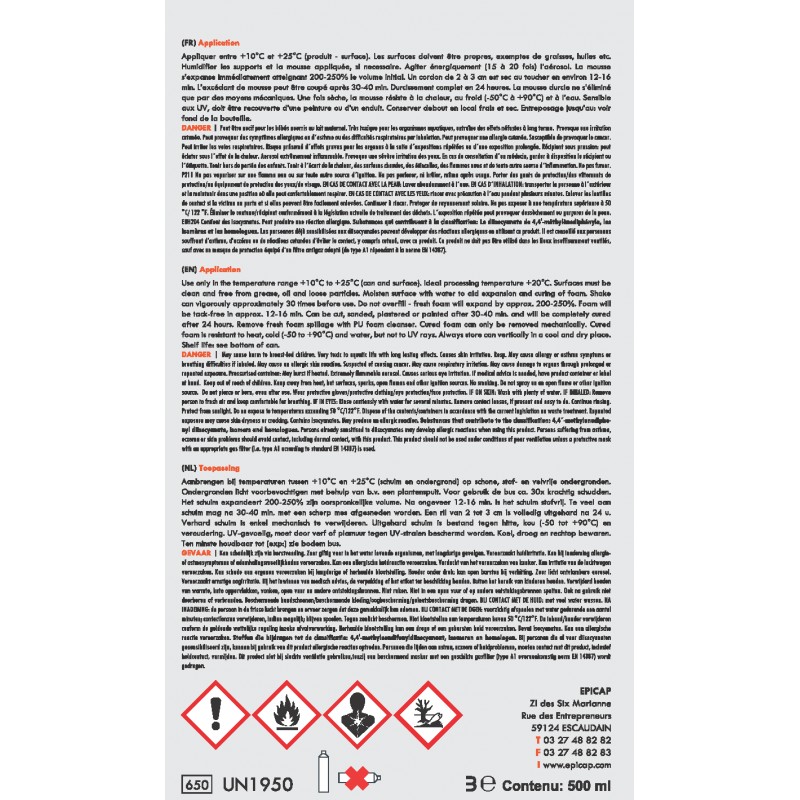 NOVIPRO - Mousse expansive polyuréthane - bombe aérosol de 500 ml